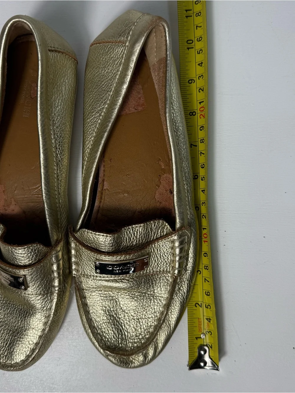Coach Metallic Gold Leather Penny Loafers - Women